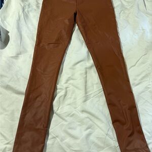 Ookie & Lala Women's High Rise Brown Faux Leather Leggings Size M